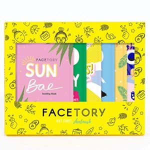 FACETORY 6 Sheet Mask Gift Set – Soft, Form-Fitting Mask, For All Skin Types – Contains Aloe Extract, Niacinamide, Hyaluronic Acid – Hydrate, Add Radiance, Soothe Face Mask for Glowing Skin
