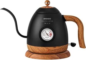 Bsigo Gooseneck Electric Kettle with Thermometer, 100% Stainless Steel for Pour-over Coffee & Tea Kettle, BPA Free, Auto Shut off Anti-dry Protection, Quick Heating Boiling Water, 1000W-0.8L, Black