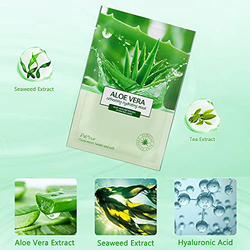 Aloe Facial Skincare Sheet Hydrating Moisturizing Revitalizing Facial Skincare Sheet for Dry, Oily, Sensitive and Tired Skin 25ml/0.8oz, Pack of 10 | The Storepaperoomates Retail Market - Fast Affordable Shopping