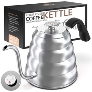 Gooseneck Kettle with Thermometer – Stainless Steel Goose Neck Pour Over Tea Kettle with Triple Layered Base Anti-Rust – Precision-Flow Spout for Coffee and Tea- for All Stovetops 40 oz/1.2L