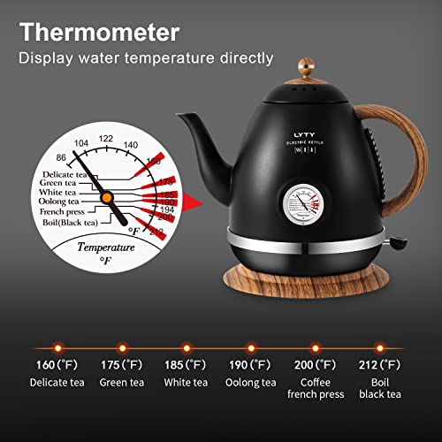 Electric Kettle with Thermometer Stainless Steel 1.5L 1000W Gooseneck Pour Over Coffee Tea Kettle, Hot Water Boiler Heater with Water Temperature Display, Quick Heating Boiling Water 110V Black | The Storepaperoomates Retail Market - Fast Affordable Shopping