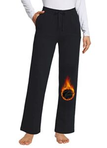 BALEAF Fleece Lined Pants for Women Wide Leg Sweatpants Winter Warm Cotton Straight Leg Yoga Sweat Pants with Pockets Black M