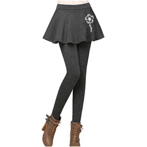 LMSXCT Women Fleece Lined Leggings with Skirt Attached Golf Skirt with Legging Winter Tennis Skirted Leggings Exercise Hiking A-Gray