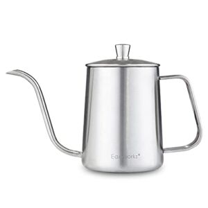 Easyworkz Gage Gooseneck Pour Over Coffee Kettle 12 oz Stainless Steel Hand Drip Coffee Pot With Long Narrow Spout, Silver