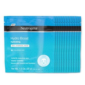 Neutrogena Hydro Boost Moisturizing & Hydrating 100% Hydrogel Sheet Face Mask for Dry Skin with Hyaluronic Acid, Gentle & Non-Comedogenic, 1 Ounce (Pack of 12)