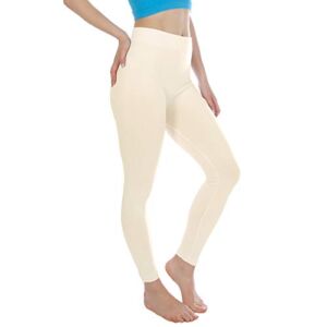 Women’s Winter Fleece Lined Brushed Warm Full Length Thermal Leggings (Ivory, One Size S-L)