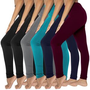 Emme Jordan Ladies 6 Pack Fleece Lined Legging, Women Ultra Soft Stretch Regular and Plus Size Black/Multi