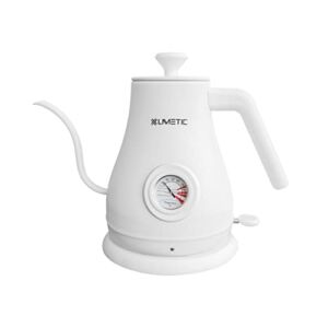 Electric Gooseneck Kettle with Thermometer, 1.0 L Tea Maker with Automatic Shut Off & Detachable Swivel Base, 800W Fast Boiling Hot Water Kettle with LED Light for Pour Over Coffee (White)