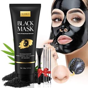 Blackhead Remover Mask Kit, Charcoal Peel Off Facial Mask with Facial Mask Brush and Pimple Extractors, Deep Cleansing Facial Mask for Face Nose Blackhead Pores Acne, For All Skin Types (3.5 Fl.oz)