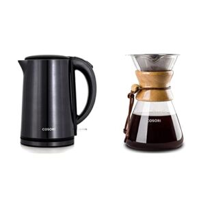 COSORI Double Wall Electric Kettle & Boil-Dry Protection,1.5L, Black & Pour Over Coffee Maker with Double-layer Stainless Steel Filter, Coffee Dripper Brewer & Glass Coffee Pot, 34 Ounce