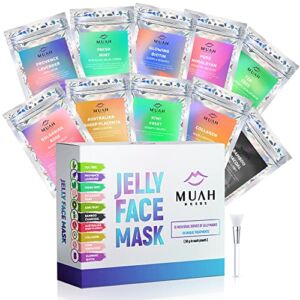 MUAH Needs Jelly Face Mask – Gel Facial Mask For Hydrating, Moisturizing, Nourishing & Soothing Dry Skin – Helps Lift Wrinkles, Fine Lines, Minimize Pores – Safe & Easy To Peel – 10 Treatments With Silicone Brush