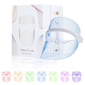 L E D Face Mask Light Therapy, 7 Colors L E D Light Therapy Mask, Red & Blue Light Therapy for Face, Light Mask for Skin Care, Portable Rechargeable