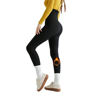 Women Fleece Lined Leggings,Thermal High Waisted Butt Lift Seamless Tummy Winter Yoga Legging Slimming Tights for Women Black
