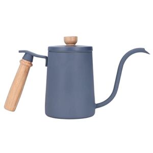 Tyenaza Coffee Pour Over Kettle, Solid Wood Handle Coffee Gooseneck Pour Over Kettle 600ML Precision Flow Spout Drip Coffee Kettle for Drip Coffee and Tea Brewing(Blue)