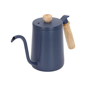 Zudoo Stainless Steel Kettle, Wooden Handle 600ml Capacity Coffee Pour Over Kettle Gooseneck Spout 304 Stainless Steel Even Heating Modern Style for Coffee Blue