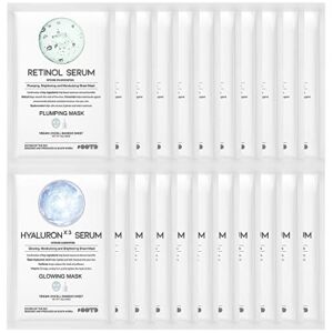 #OOTD Retinol + Hyaluron Serum Korean Sheet Mask Sheet Gift Pack [20 Count] Plumping Glowing Luminating beauty masks EVE Vegan Certified Kbeauty Face and Skin Care
