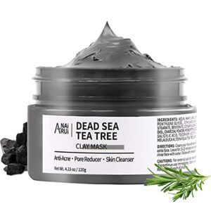 ANAI RUI Dead Sea Mud Mask with Tea Tree Oil & Salicylic Acid, Charcoal, Blackhead Remover, Pore Cleanser, Great for Acne-Prone Oily Skin, Detox Acne Face Mask for Women and Men, 120g / 4.23 Oz