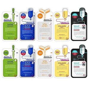 Mediheal Best 5 Type Combo Mask Sheet Pack of 10 – N.M.F, Tea Tree, W.H.P, Collagen, Vita Lightbeam – Value Variety Pack – Hydrating Daily Skincare Sheet Face Sheet Mask – Korean Skincare