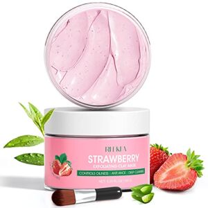 Strawberry Clay Mask, Exfoliating Strawberry Clay Facial Mask with Volcanic Mud & White Tea for Cleansing, Healing & Hydrating Strawberry Facial Mask Skin Care Mask for Radiant Skin Acne And Dull