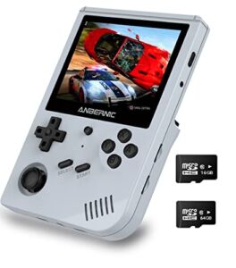 RG351V Handheld Game Console , Open Source System Built-in WiFi Online Sparring 64G TF Card 2500 Classic Games , 3.5inch IPS Screen Retro Game Console (Gray)