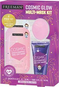 Freeman Beauty Cosmic Glow Face Mask Gift Set for Skin Care, with Peel-Off Masks and Silicone Face Mask Buffer, Set of 4
