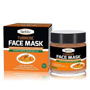 Turmeric Face Mask – Skin Brightening Mask with Turmeric and Bentonite Clay – All-Natural Face Mask for Acne Treatment – Boosts Circulation and Removes Toxins – Detox Clay Face Mask Made in USA