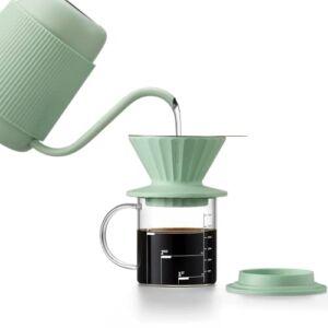 BUYDEEM Pour Over Coffee Set with BPA Free Silicone Coffee Dripper and Portable 18/8 Stainless Steel Gooseneck Kettle