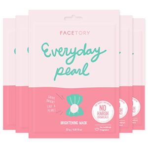 FACETORY Everyday Pearl Radiance Boosting Mask With No Harsh Chemicals – Soft, Form-Fitting Face Mask, For All Skin Types – Strengthening, Balancing, and Illuminating (Pack of 5)