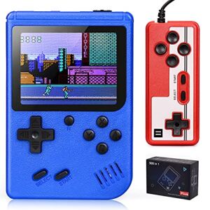 Plump Tiger Hand-held Game Console, Retro Video Games Player with 500 Classical Games 3′ Color Screen Support for Two Players Connecting TV Rechargeable Battery for Kids & Adult -Xmas Gift (Blue)