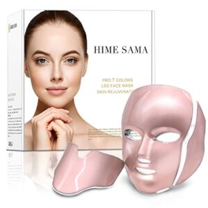 HIME SAMA Led Skin Mask, Pro 7 Color Led Face Mask Skincare for Face and Neck, Facial Care Mask & Optical Cosmetic Mask Portable for Home and Travel Use (Rose Gold)