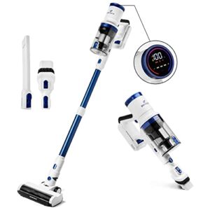 BRITECH Cordless Lightweight Stick Vacuum Cleaner, 300W Motor for Powerful Suction 30min Runtime, LED Display Screen & Headlights, Great for Carpet Cleaner, Hardwood Floor & Pet Hair (Blue)
