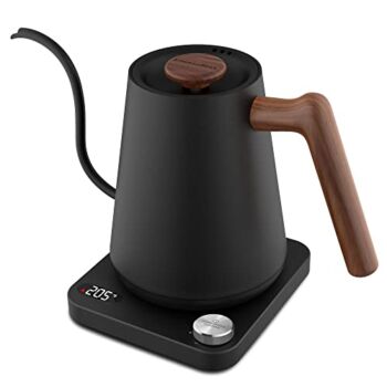 Electric Gooseneck Pour Over Kettle: KitchenBoss 1 Liter Temperature Control Coffee Kettles, 1350W Quickly Heating and Keep Warm Settings Stainless Steel Walnut Handle with Mute Mode, Charcoal Black | The Storepaperoomates Retail Market - Fast Affordable Shopping