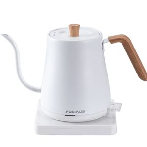 Fooikos Electric Gooseneck Kettle 0.8L for Pour Over Coffee and Tea, Food Grade 304 Stainless Steel, 1000W Quick Heating (White)