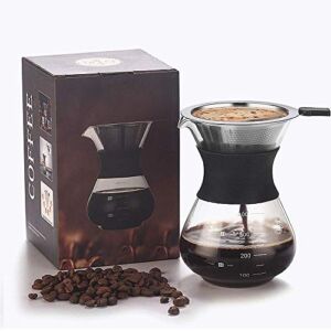 XIYUAN Pour Over Coffee Maker,With Paperless Reusable Stainless Steel Filter 300ML/10.5oz Carafe Borosilicate Glass Coffee Pot Hand Coffee Dripper Brewer Pot Set