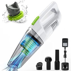 Handheld Vacuum, Portable Cordless Car Vacuum Cleaner Powerful Suction Rechargeable Lightweight Mini Vacuum with LED Light for Home & Car Wet Dry Vacuum Cleaner with 3 Different Nozzles & Filters