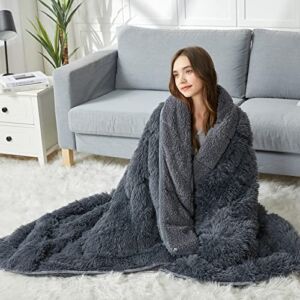 CYMULA Sherpa Weighted Blanket for Adults 15 lbs, Faux Fur Weighted Blanket, Shaggy Furry Weighted Blanket, Plush Weighted Throw Blanket for Twin Size Bed, Warm Winter Gift, 60×80 inches, Dark Grey