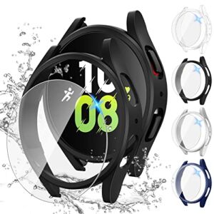 Tensea [4+4Pack] for Samsung Galaxy Watch 5 2022 & 4 2021 Screen Protector and Case 44mm, Anti-Fog Tempered Glass Protective Film & Hard PC Bumper, Face Cover Set for Galaxy Watch5 Watch4 44 mm