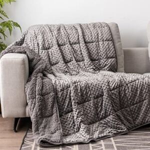Kivik Weighted Blanket 15 Pounds for Adult,Minky Soft Weighted Blanket Full Size,Fuzzy Sherpa Weighted Throw Blanket,Plush Fleece Heavy Blanket for Couch,Grey 60×80 Inches