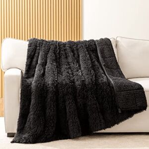 HBlife Soft Faux Fur Sherpa Weighted Blanket for Adults 12 Pounds Queen Size 48X72 Inches, 100% Oeko-Tex Certified Decorative Shaggy Fluffy Plush Reversible Fuzzy Heavy Blanket
