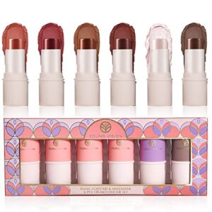YOUNG VISION Cream Contour Sticks Collection, 6 Colors Face Blush, Bronzer and Highlighter Makeup Set, Putty Blush Palette, Blendable, Lightweight, Christmas Gift for Women or Girls…