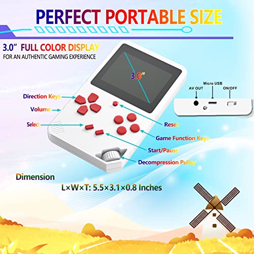 Great Boy Handheld Game Console for Kids Preloaded 220 Classic Retro 16 Bit Games with 3.0” Color Display Rechargeable Arcade Gaming Player (White) | The Storepaperoomates Retail Market - Fast Affordable Shopping