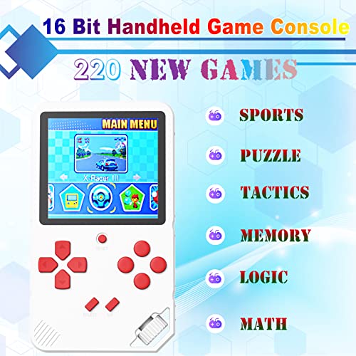 Great Boy Handheld Game Console for Kids Preloaded 220 Classic Retro 16 Bit Games with 3.0” Color Display Rechargeable Arcade Gaming Player (White) | The Storepaperoomates Retail Market - Fast Affordable Shopping