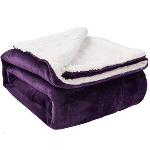 Nanpiper Sherpa Blanket Twin Thick Warm Blanket for Winter Bed Super Soft Fuzzy Flannel Fleece/Wool Like Reversible Velvet Plush Blanket (Purple Twin Size 60″x80″)