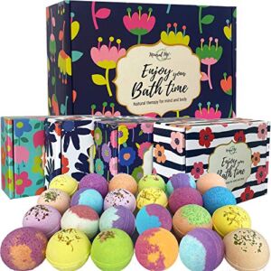 Bath Bombs for Women – 24 Natural and Organic Bath Bombs with Essential Oils and Moisturizing Shea Butter, BathBombs for Relaxation and Stress Relief – Bath Bomb Gift Set for Women, Girls, Wife & Kids