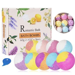Suranew Bath Bombs Gift Set 9 Organic Bubble Bath Bombs, Perfect for Bubble & Spa Bath. Birthday Mothers Day Gifts idea for Her/Him, Wife, Girlfriend