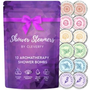 Cleverfy Shower Steamers Aromatherapy – Pack of 12 Shower Bombs with Essential Oils. Relaxation Christmas Gifts for Women and Men. Purple Multipack