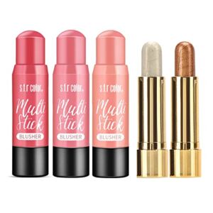 KWOLYKIM 5 Colors Blush Sticks for Cheeks and Lips, Professional Makeup Blush, Cream Blush, Highlighter&Trimming Rouge Pen