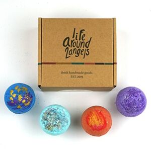 LifeAround2Angels Galaxy Bath Bombs Gift Set 4 100% Handmade in USA Fizzies Shea & Coco Butter Dry Skin Moisturize, Perfect for Bubble & Spa Bath. Birthday Baby Bridal Shower Gift idea