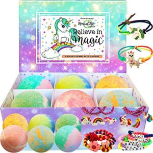 Unicorn Bath Bombs for Girls with Jewelry Inside Plus Jewelry Box for Kids – 6 Pack Skin Moisturizing Natural and Organic Bath Bombs for Kids with Surprise Inside – Birthday Gift for Girls