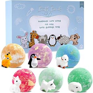 habibee 6 Pcs Bath Bombs with Surprise Animal Toys Inside 3.5oz Bubble Bath Bomb for Kids Plant Essential Oil and Sea Salt to Moisturize Dry Skin, Relaxing Perfect Spa Gift Set for Girls and Boys